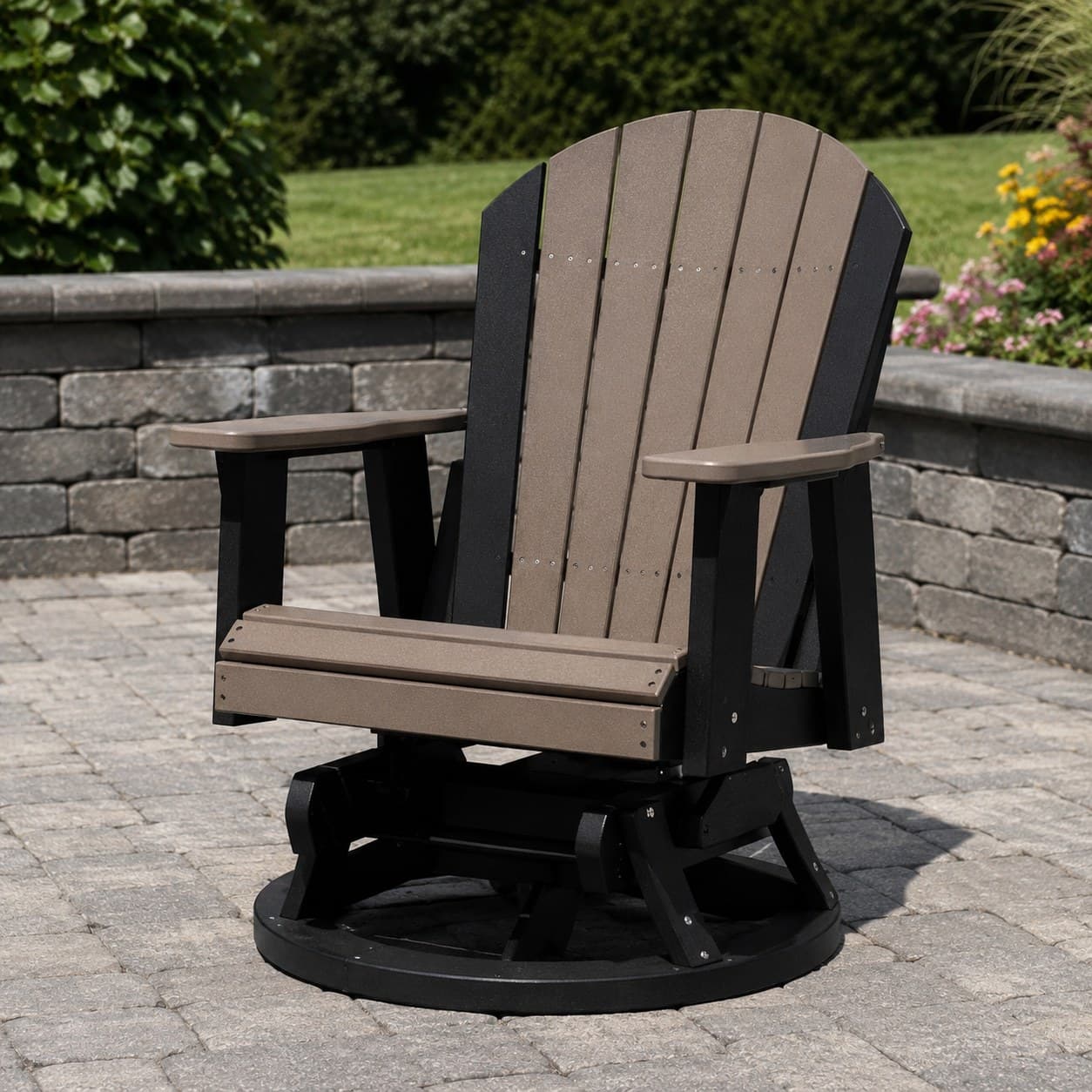 Poly swivel glider chair in black and weatherwood