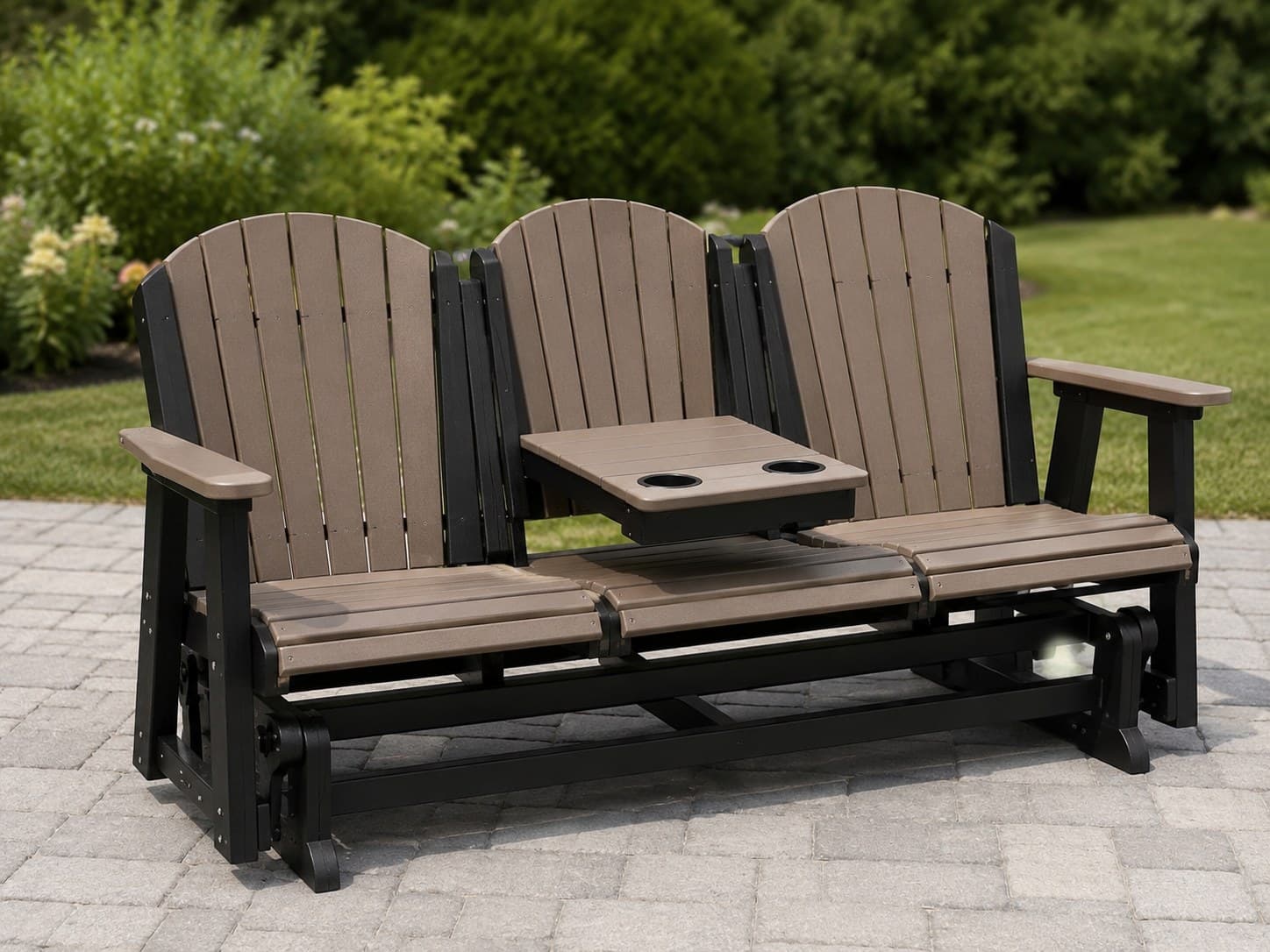 Triple poly glider with the center back folded down into a console